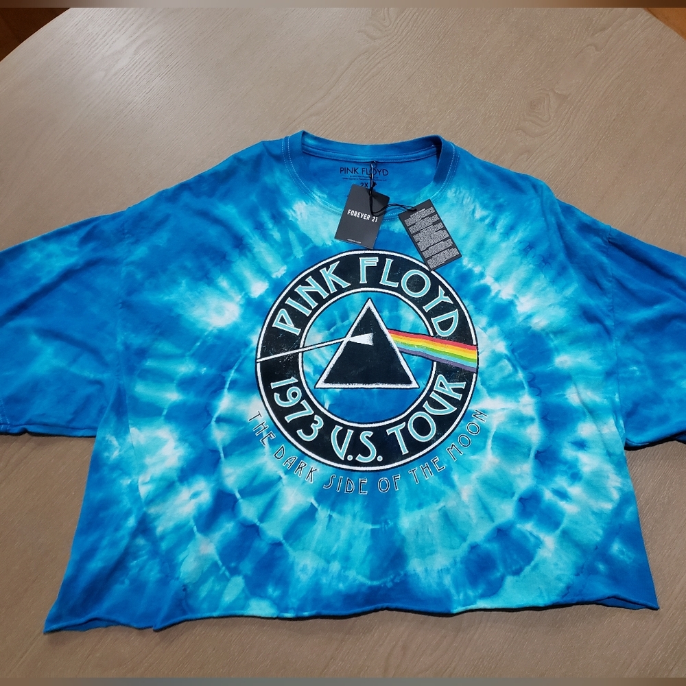 Women's Pink Floyd Cropped Blue Tie-Dye T-Shirt